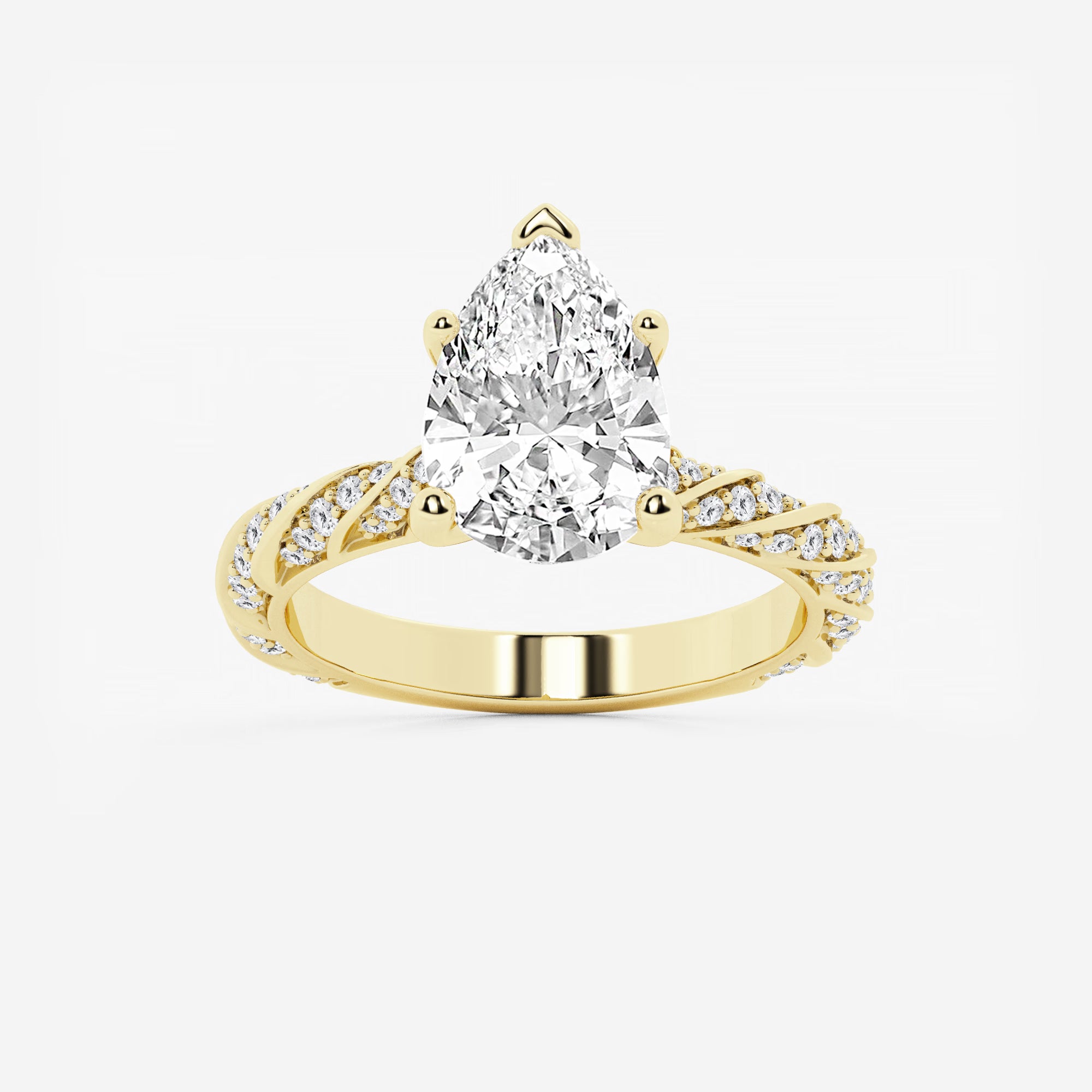 Pear Cut Lab Grown Diamond Engagement Ring  Twisted Vine Pave Diamond Band