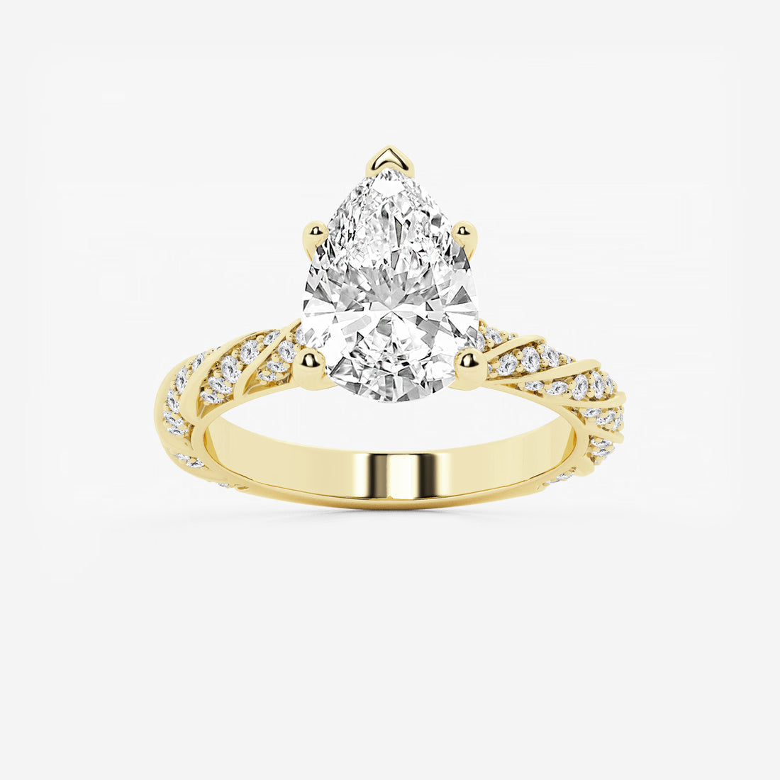 Pear Cut Lab Grown Diamond Engagement Ring  Twisted Vine Pave Diamond Band