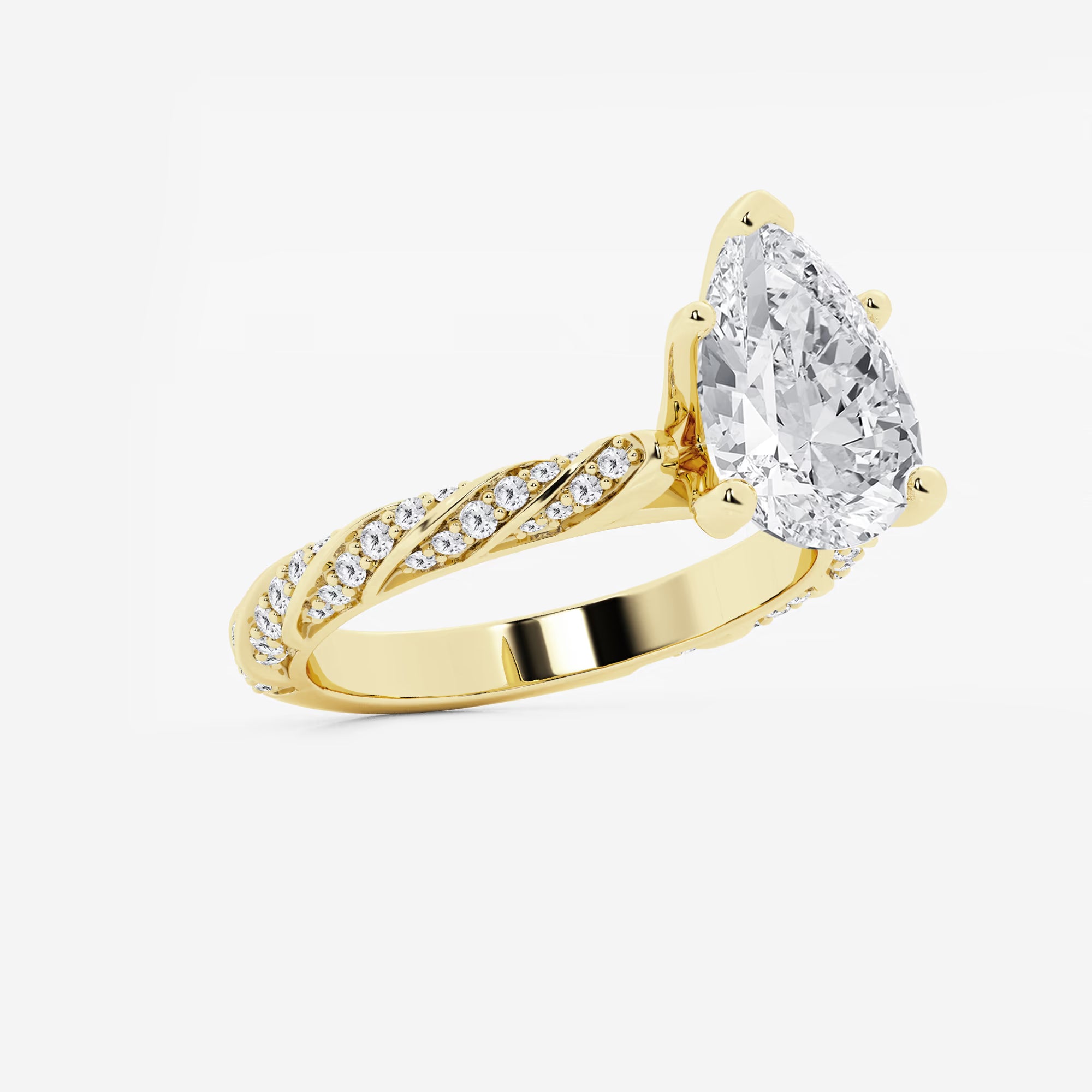 Pear Cut Lab Grown Diamond Engagement Ring  Twisted Vine Pave Diamond Band