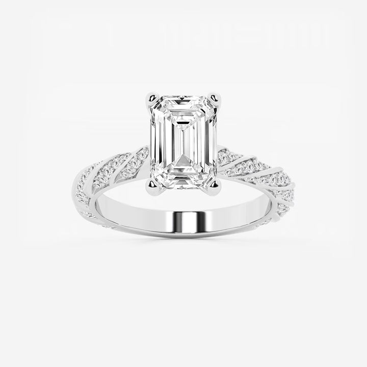 Emerald Cut Lab Diamond Engagement Ring  Twisted Pavé Band