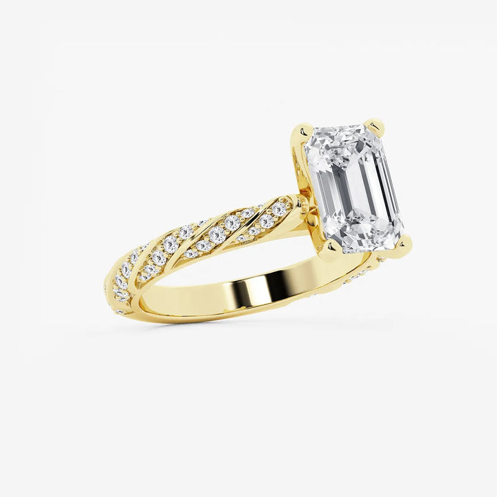 Emerald Cut Lab Diamond Engagement Ring  Twisted Pavé Band