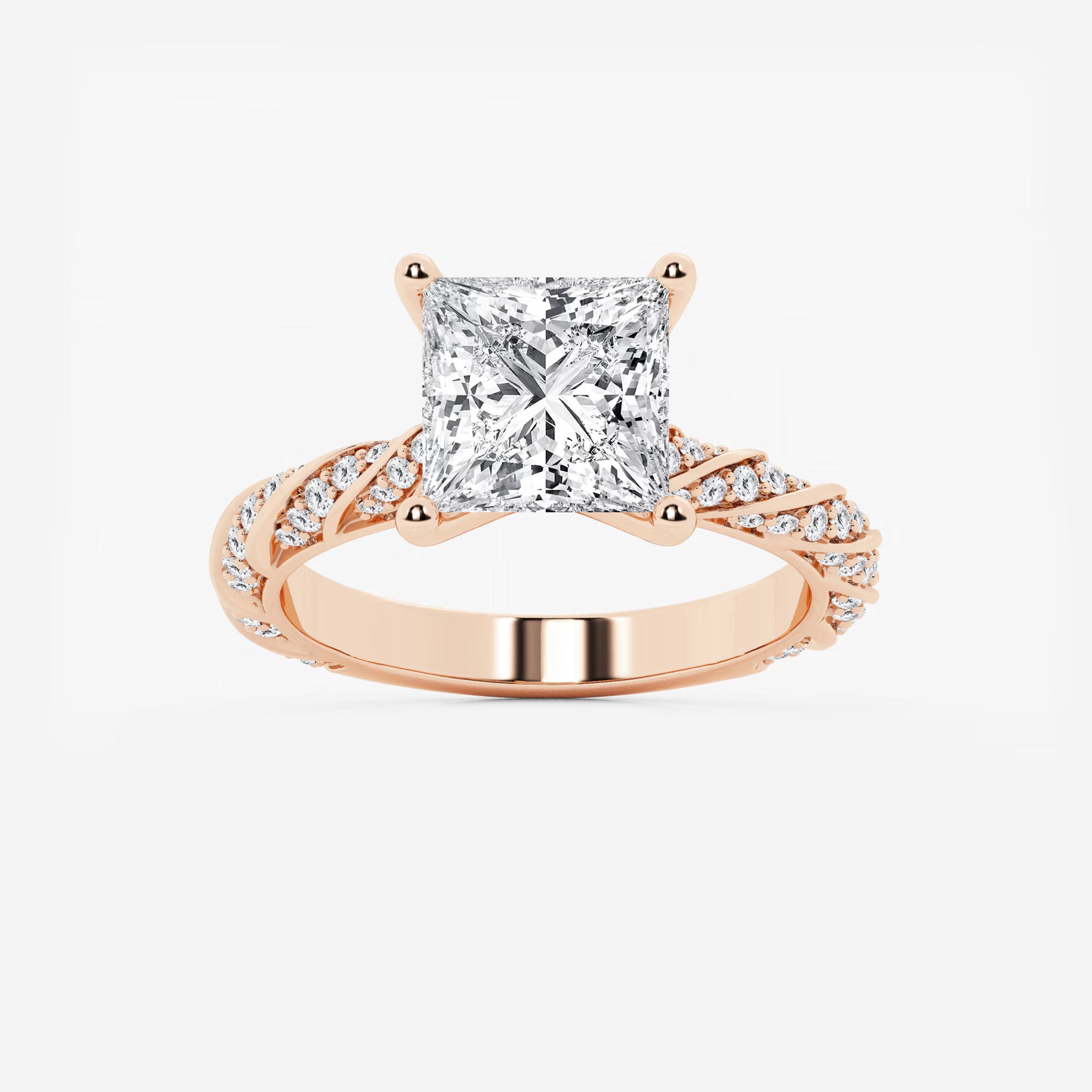 Princess Cut Diamond Twisted Pavé Engagement Ring