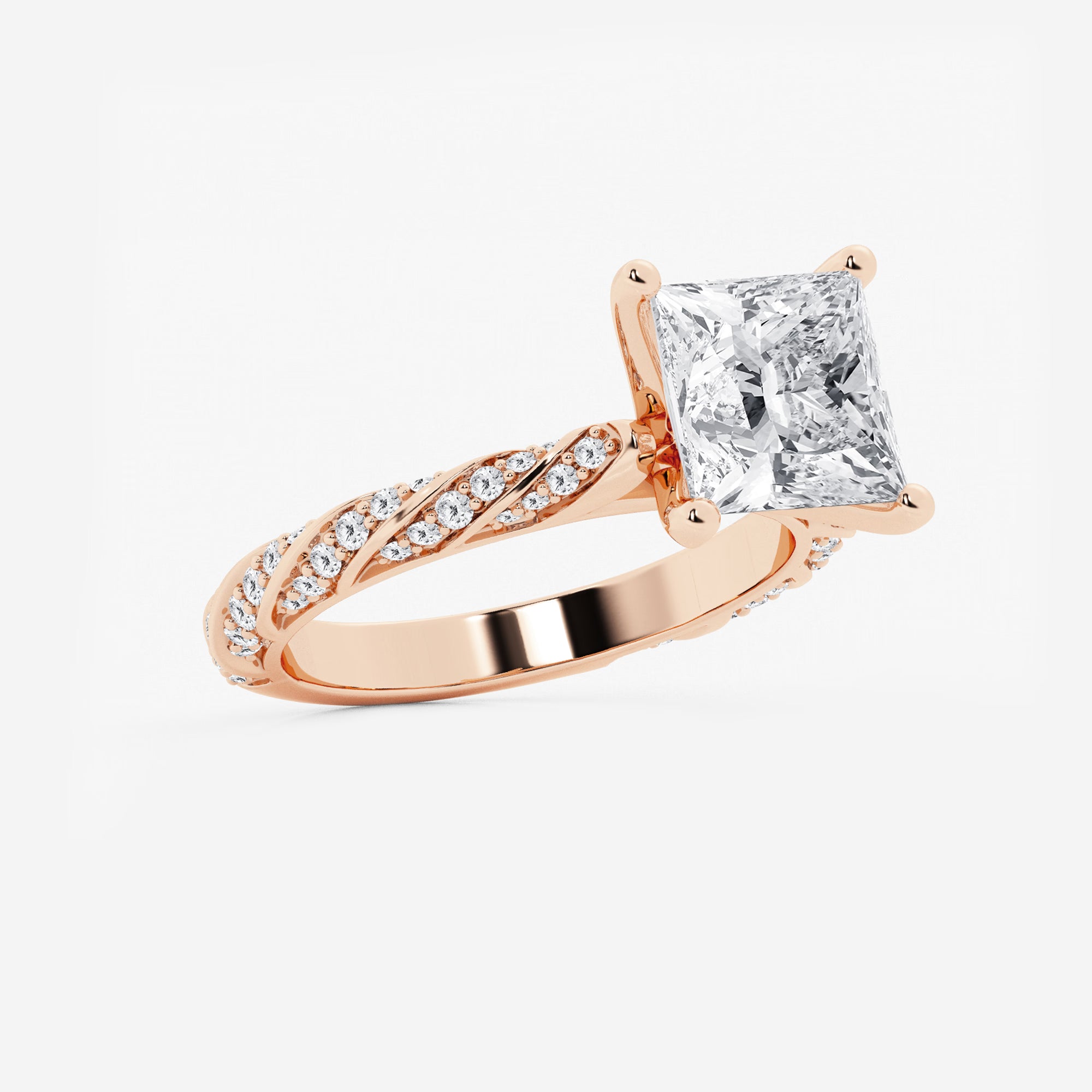 Princess Cut Diamond Twisted Pavé Engagement Ring