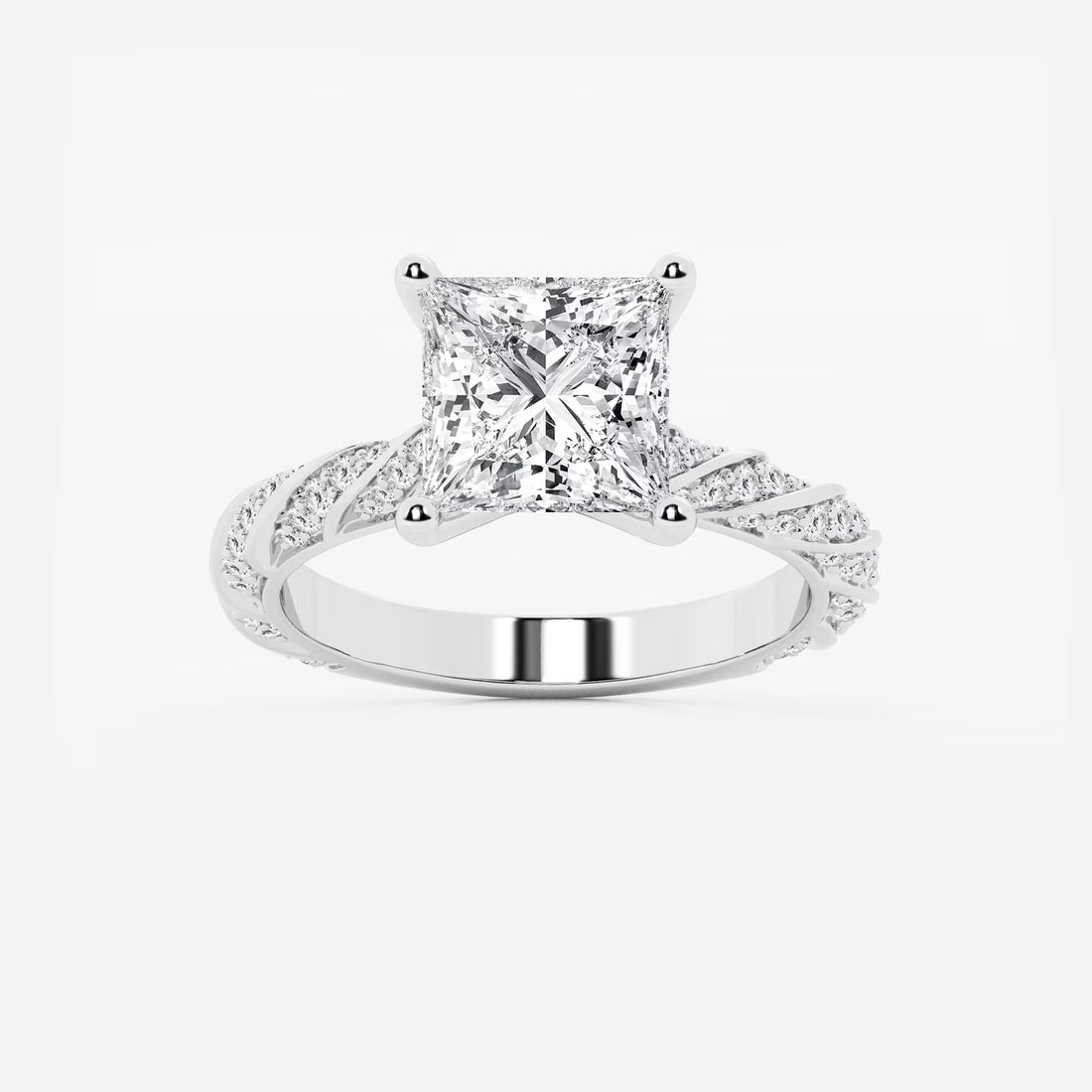 Princess Cut Diamond Twisted Pavé Engagement Ring