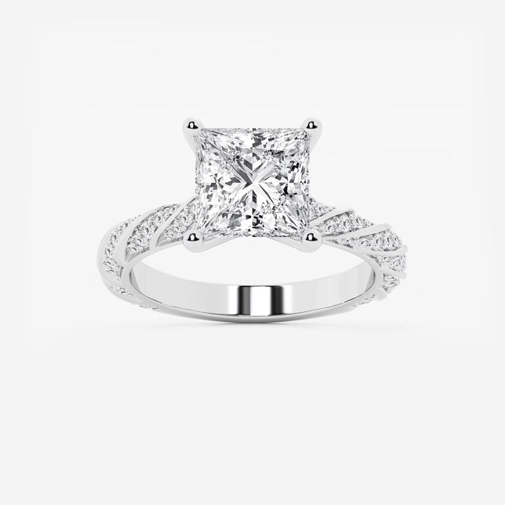 Princess Cut Diamond Twisted Pavé Engagement Ring