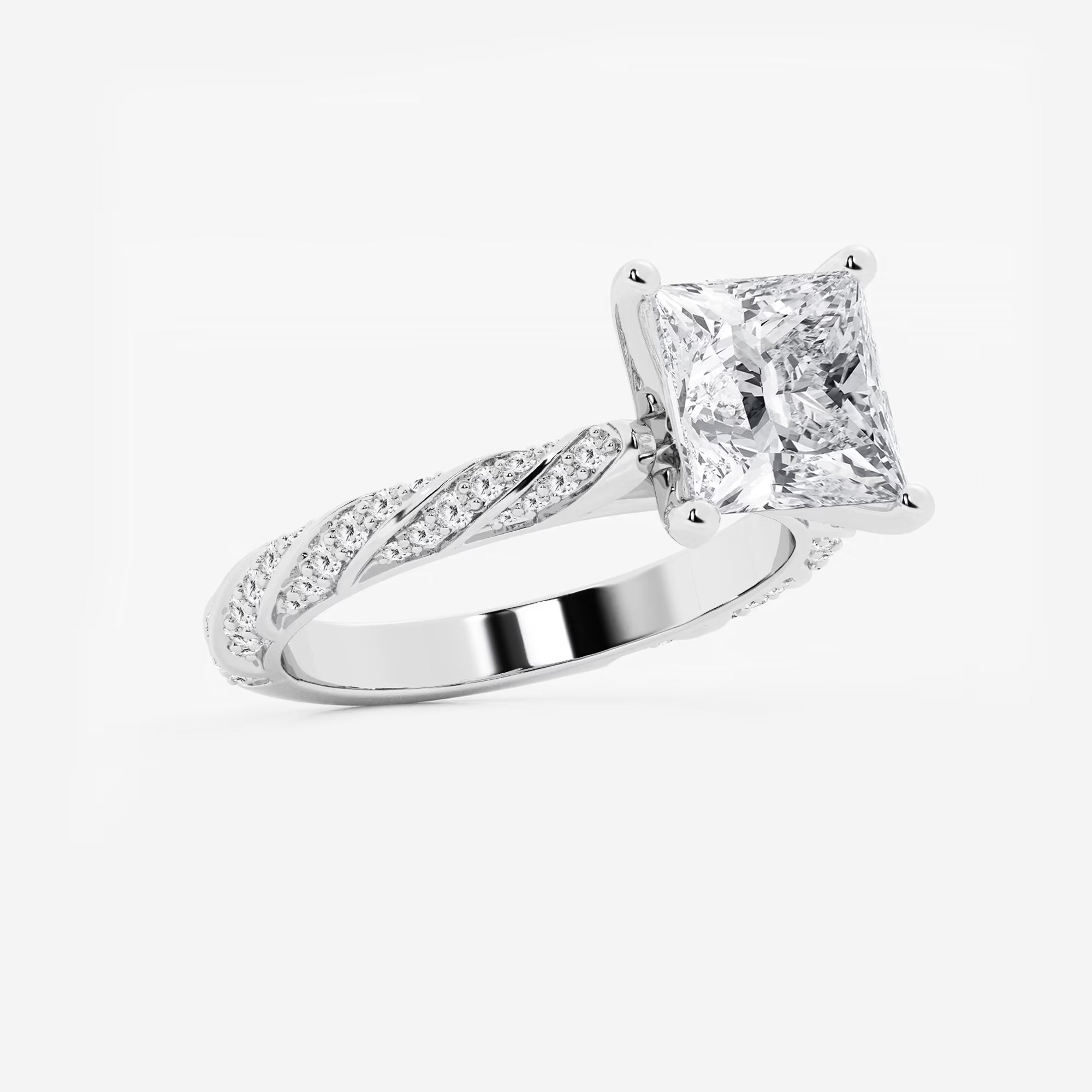 Princess Cut Diamond Twisted Pavé Engagement Ring