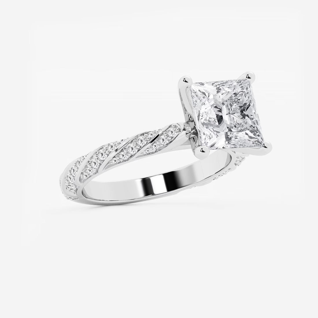 Princess Cut Diamond Twisted Pavé Engagement Ring