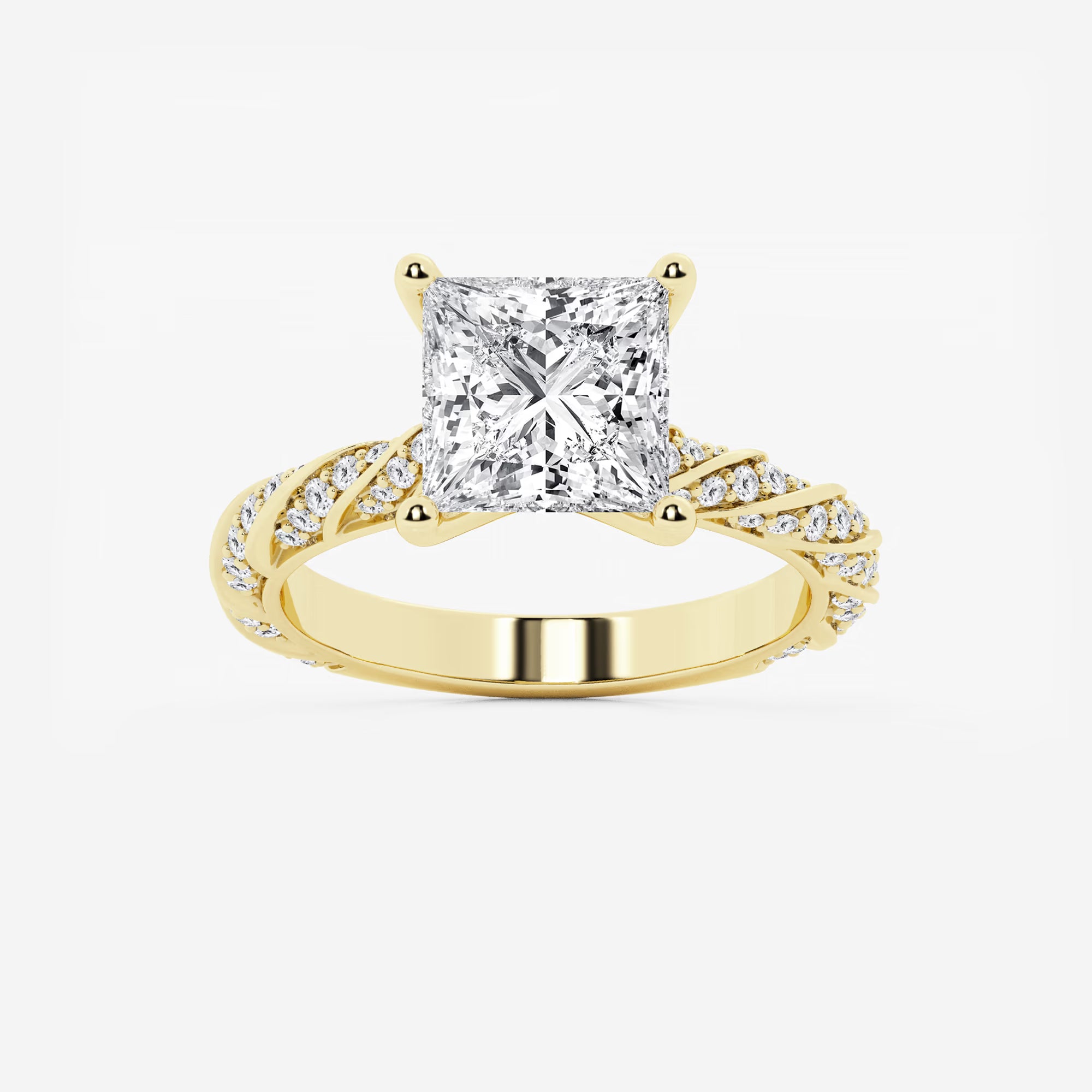 Princess Cut Diamond Twisted Pavé Engagement Ring