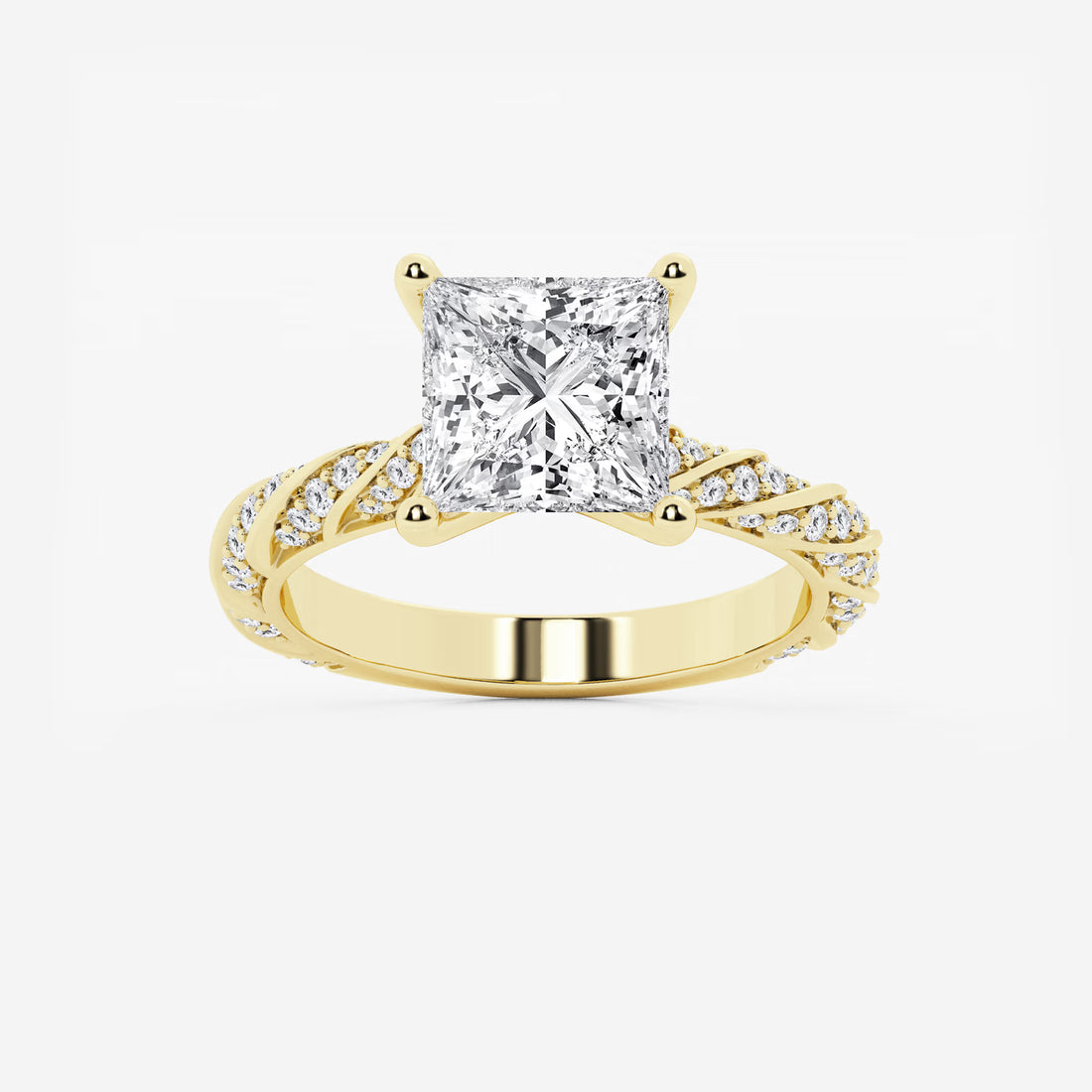 Princess Cut Diamond Twisted Pavé Engagement Ring