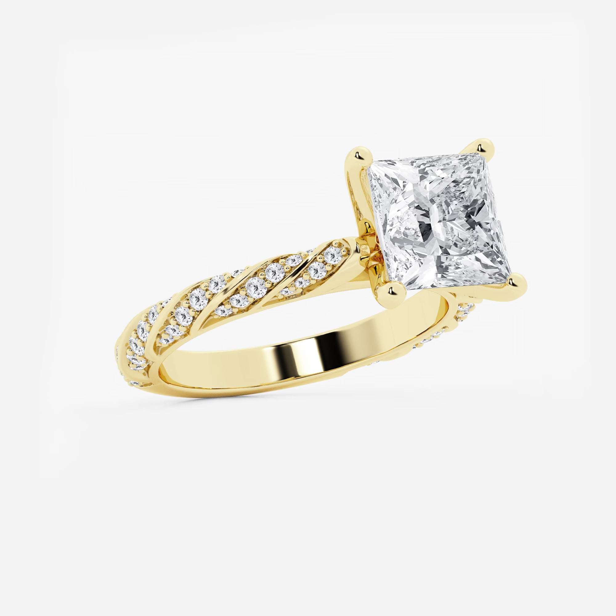 Princess Cut Diamond Twisted Pavé Engagement Ring