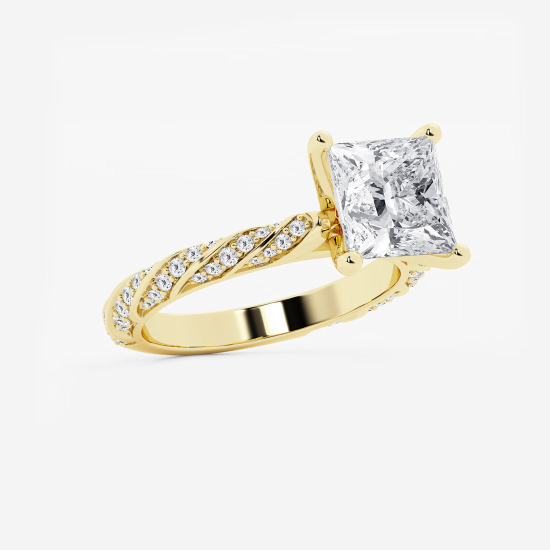Princess Cut Diamond Twisted Pavé Engagement Ring