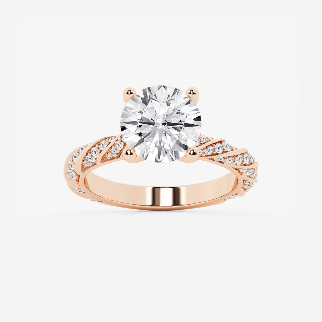 Twisted Pavé Engagement Ring in White Gold with Round Brilliant Center Stone