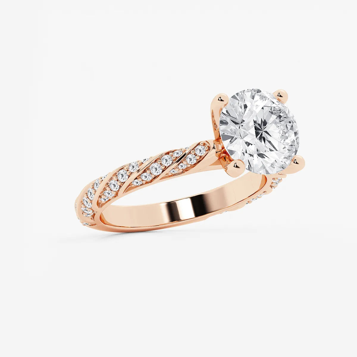 Twisted Pavé Engagement Ring in White Gold with Round Brilliant Center Stone