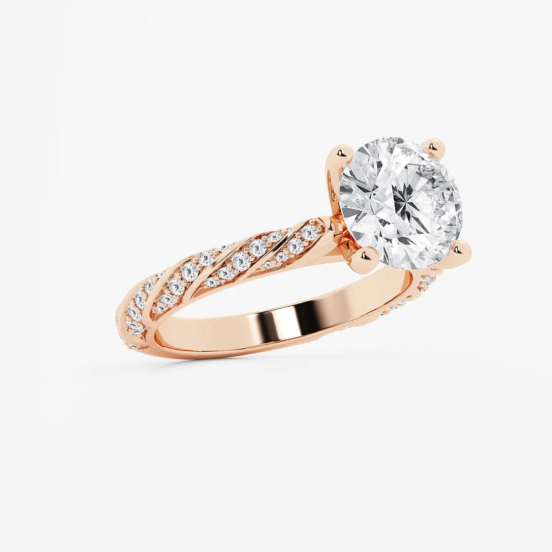 Twisted Pavé Engagement Ring in White Gold with Round Brilliant Center Stone