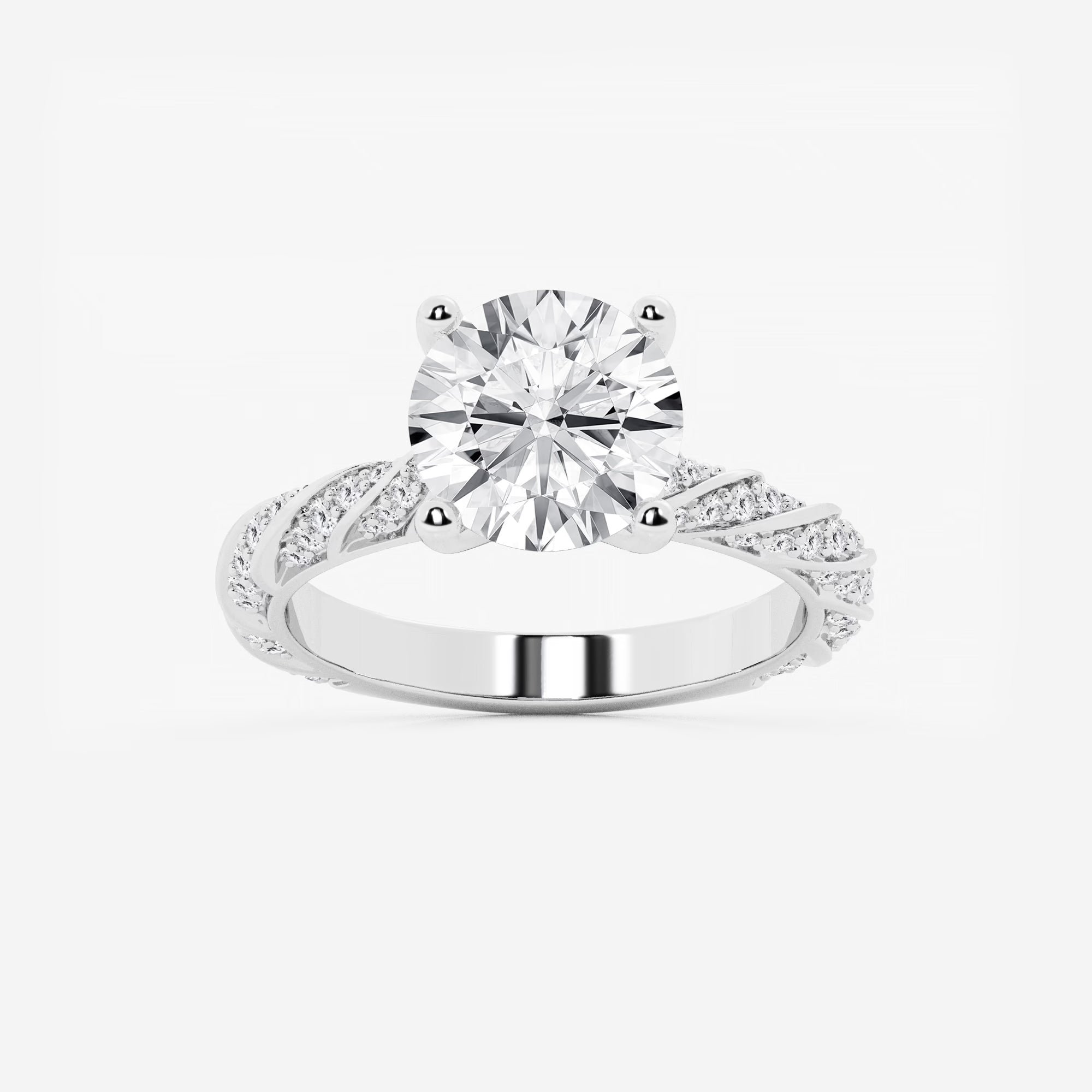 Twisted Pavé Engagement Ring in White Gold with Round Brilliant Center Stone