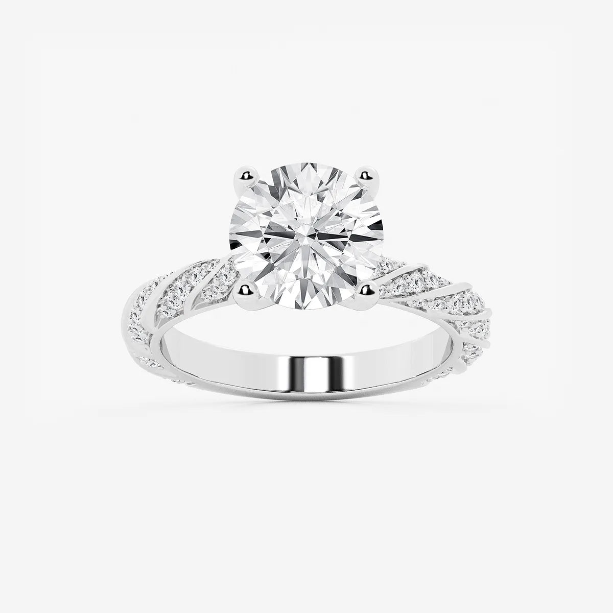 Twisted Pavé Engagement Ring in White Gold with Round Brilliant Center Stone