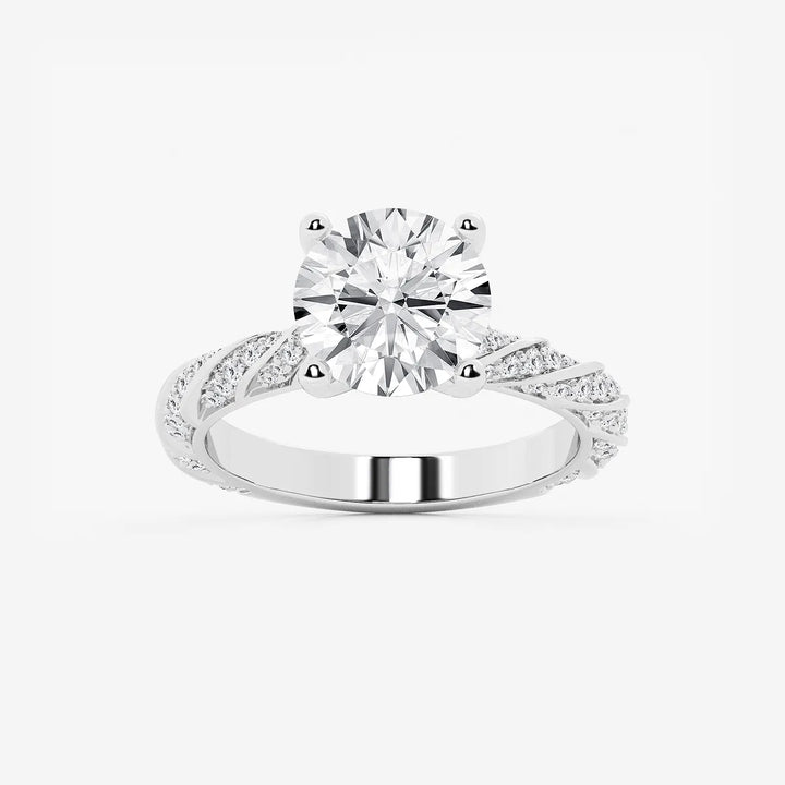 Twisted Pavé Engagement Ring in White Gold with Round Brilliant Center Stone