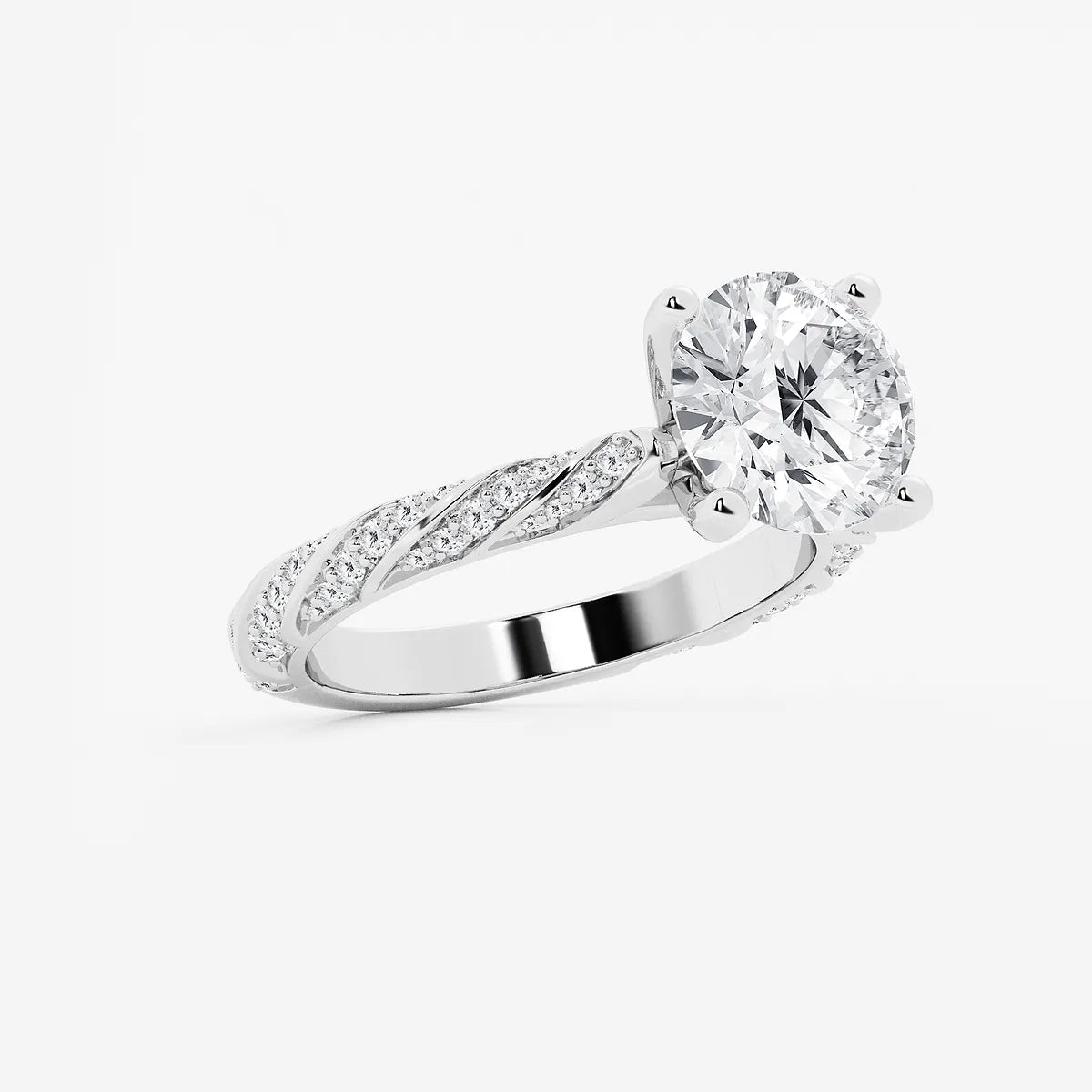 Twisted Pavé Engagement Ring in White Gold with Round Brilliant Center Stone
