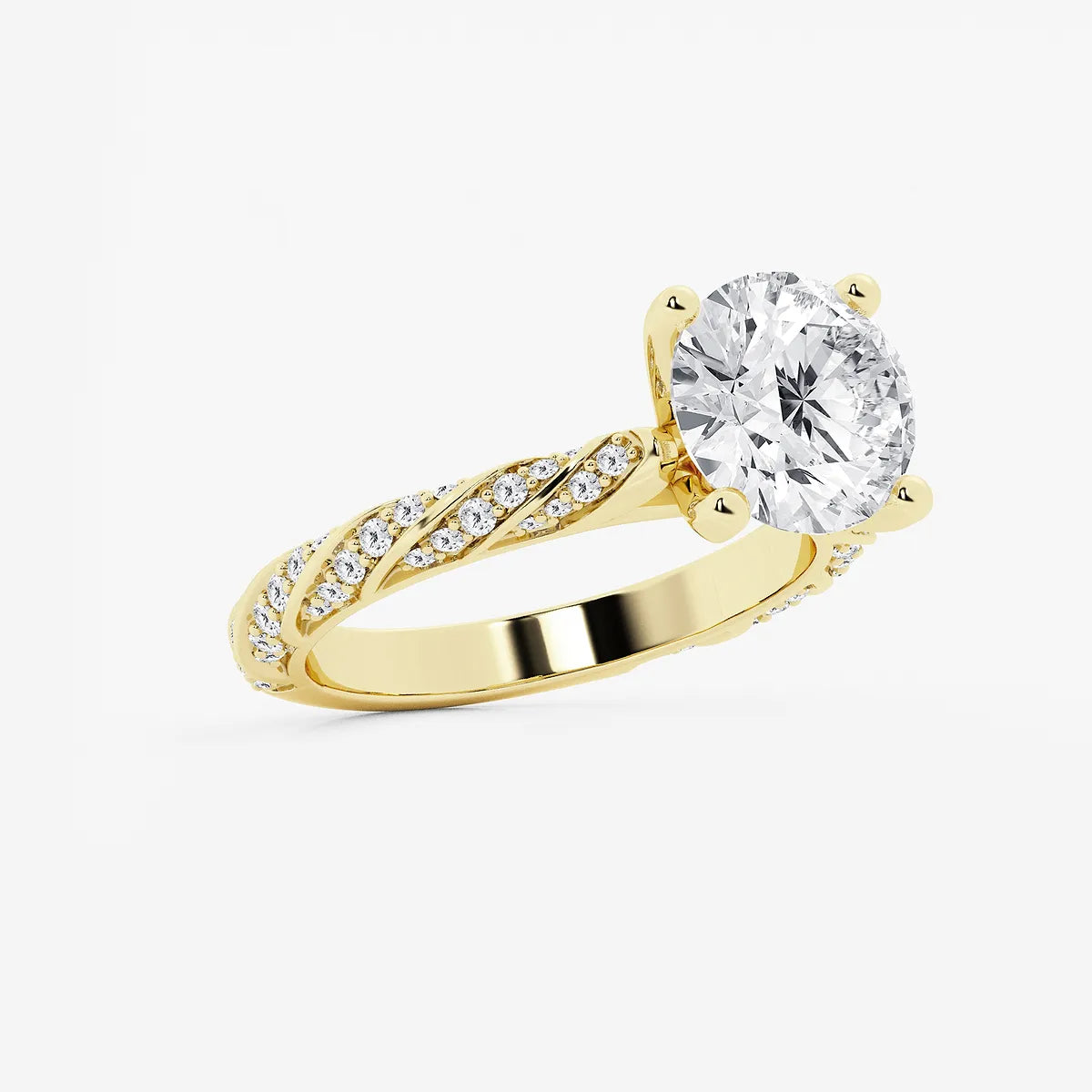 Twisted Pavé Engagement Ring in White Gold with Round Brilliant Center Stone