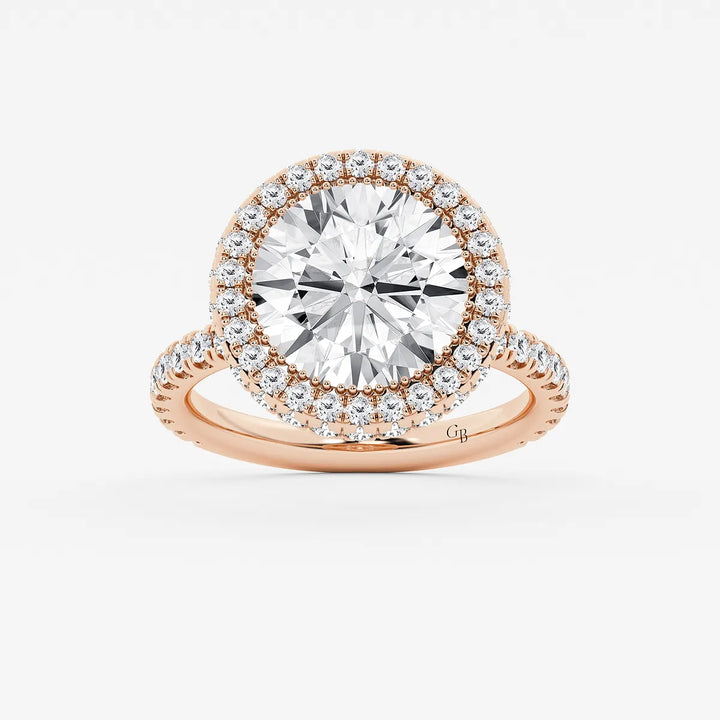 Round Cut Lab Grown Diamond Halo Engagement Ring   Pavé Diamond Band