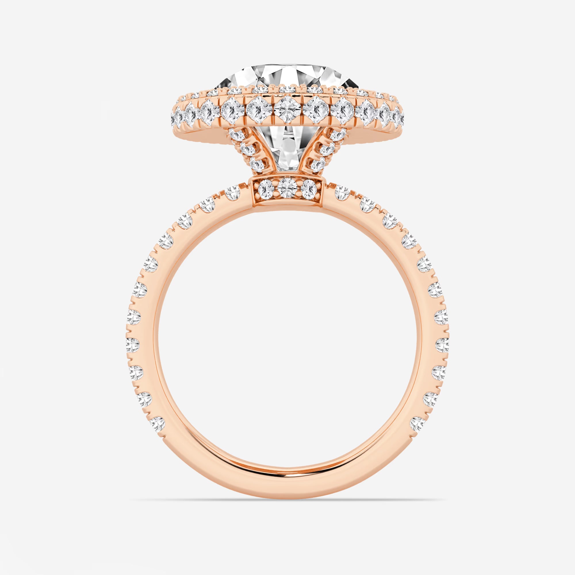 Round Cut Lab Grown Diamond Halo Engagement Ring   Pavé Diamond Band