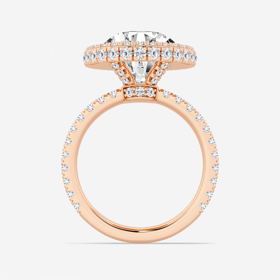 Round Cut Lab Grown Diamond Halo Engagement Ring   Pavé Diamond Band