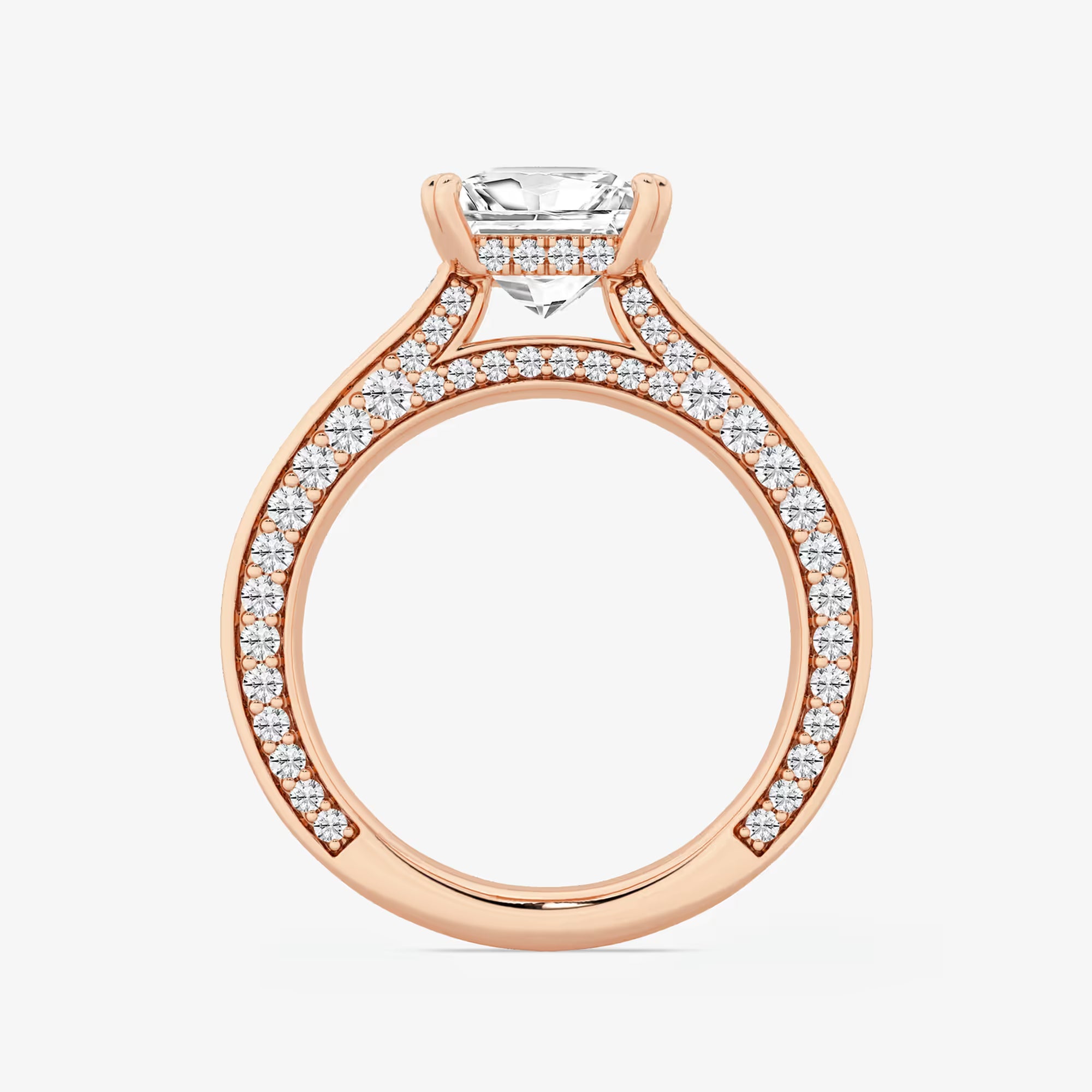 Princess Cut Lab Diamond Engagement Ring  Double Row Pavé Band