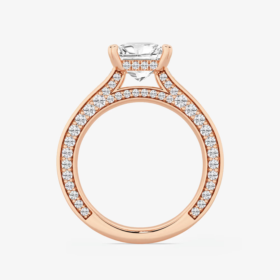 Princess Cut Lab Diamond Engagement Ring  Double Row Pavé Band
