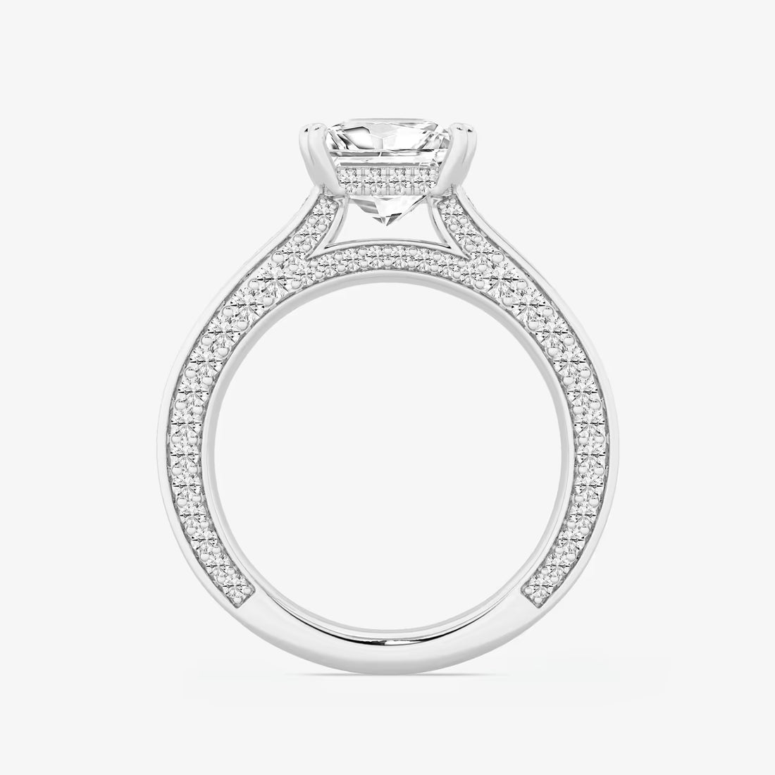 Princess Cut Lab Diamond Engagement Ring  Double Row Pavé Band