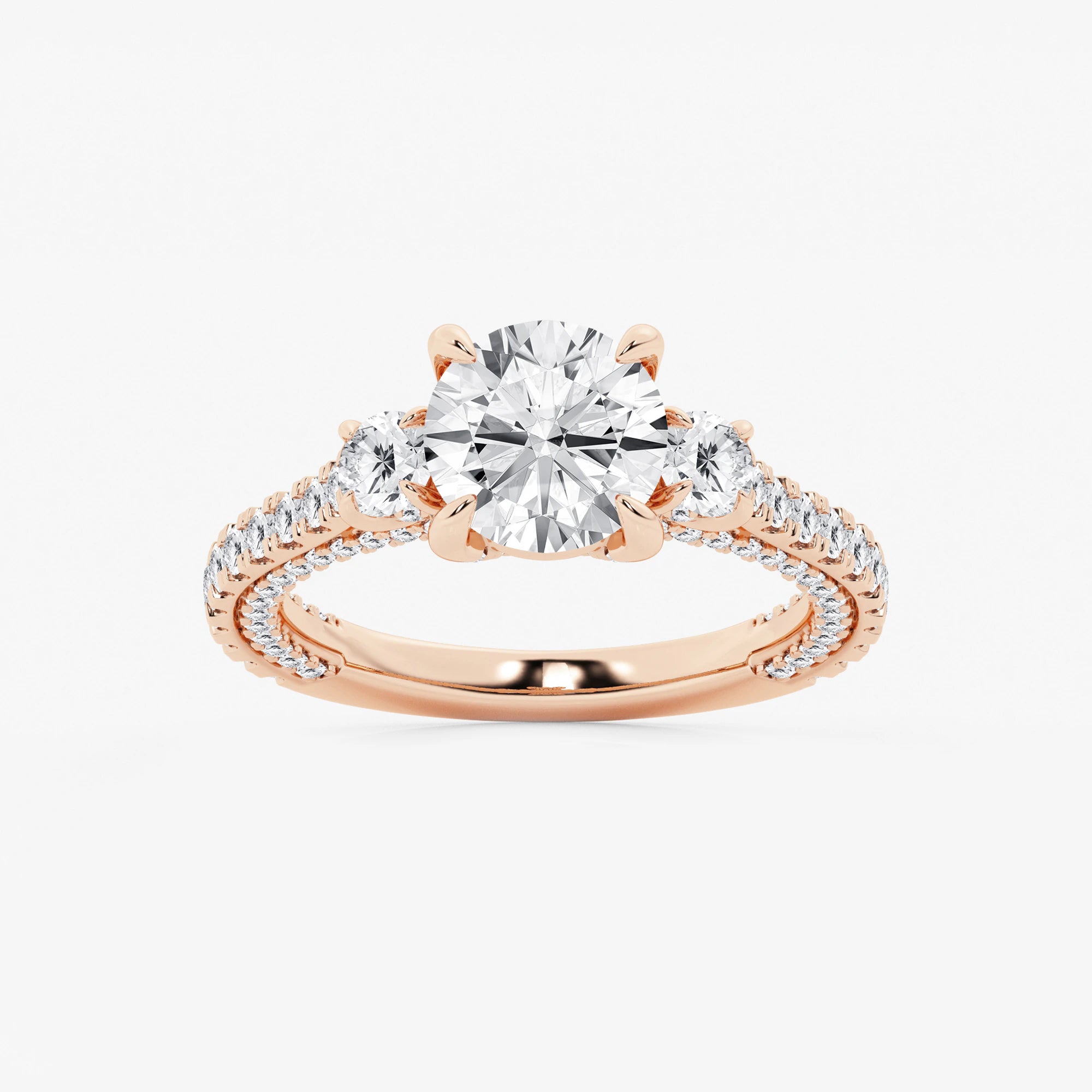 Round Cut Lab Grown Diamond Three-Stone Engagement Ring