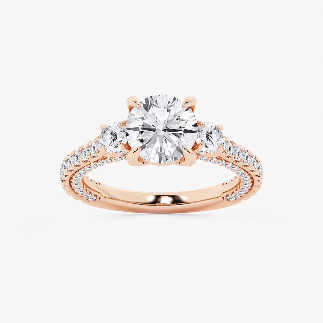 Round Cut Lab Grown Diamond Three-Stone Engagement Ring