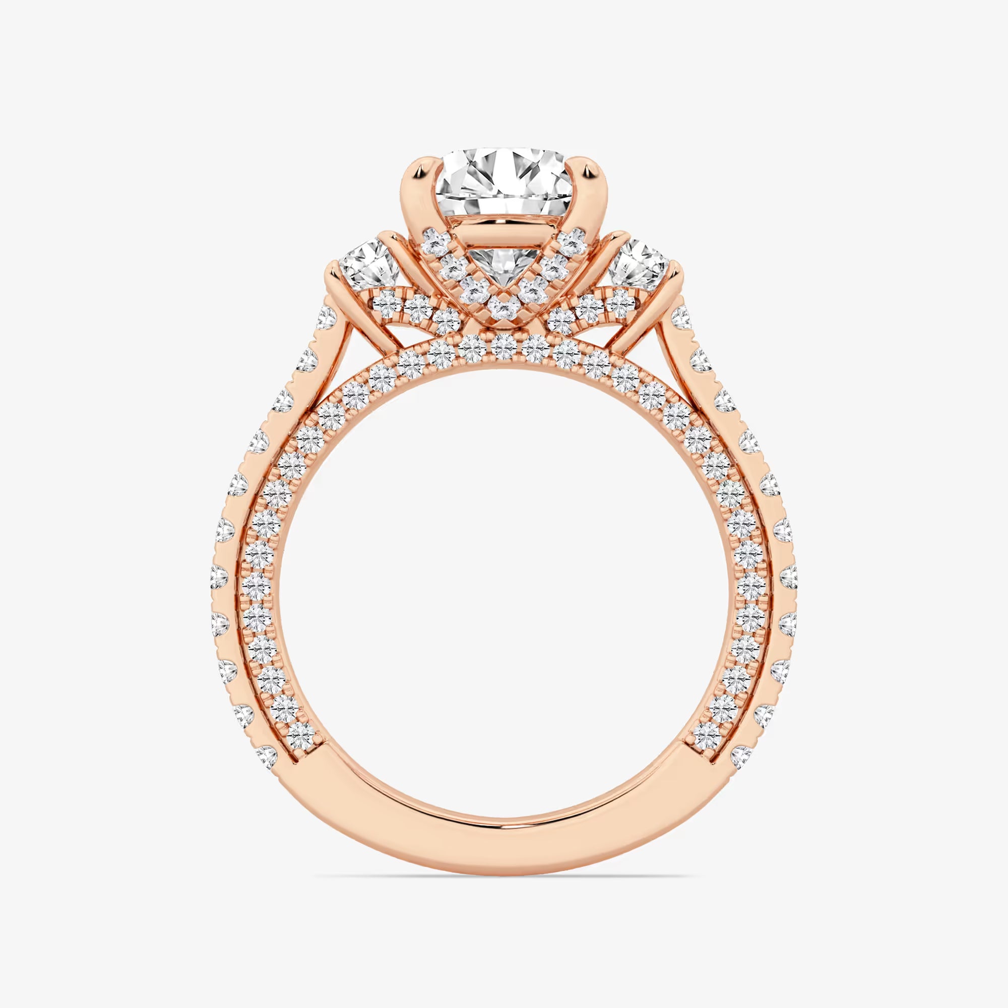 Round Cut Lab Grown Diamond Three-Stone Engagement Ring