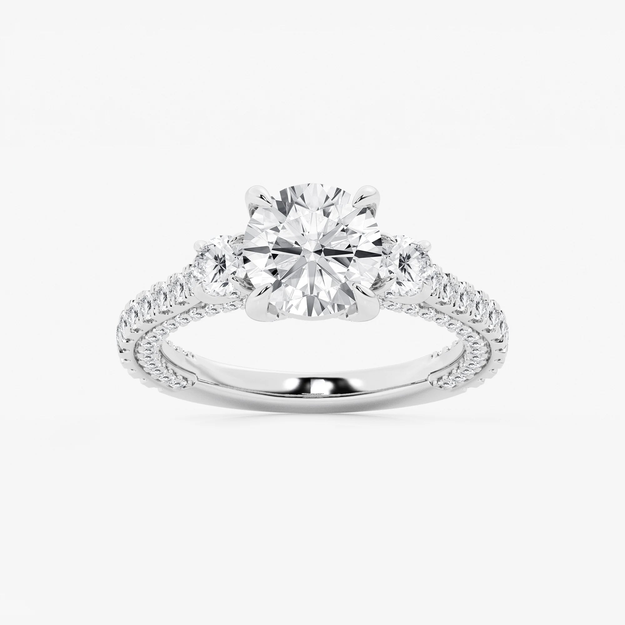 Round Cut Lab Grown Diamond Three-Stone Engagement Ring