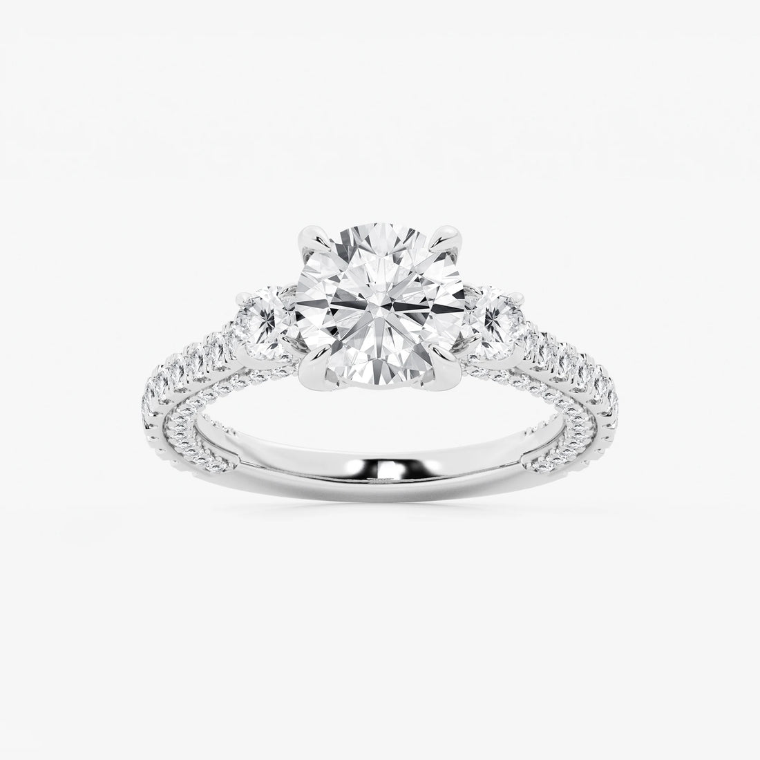 Round Cut Lab Grown Diamond Three-Stone Engagement Ring