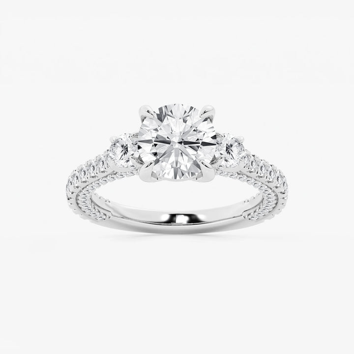 Round Cut Lab Grown Diamond Three-Stone Engagement Ring