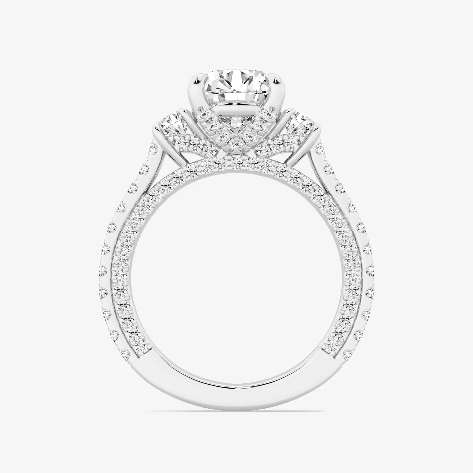 Round Cut Lab Grown Diamond Three-Stone Engagement Ring