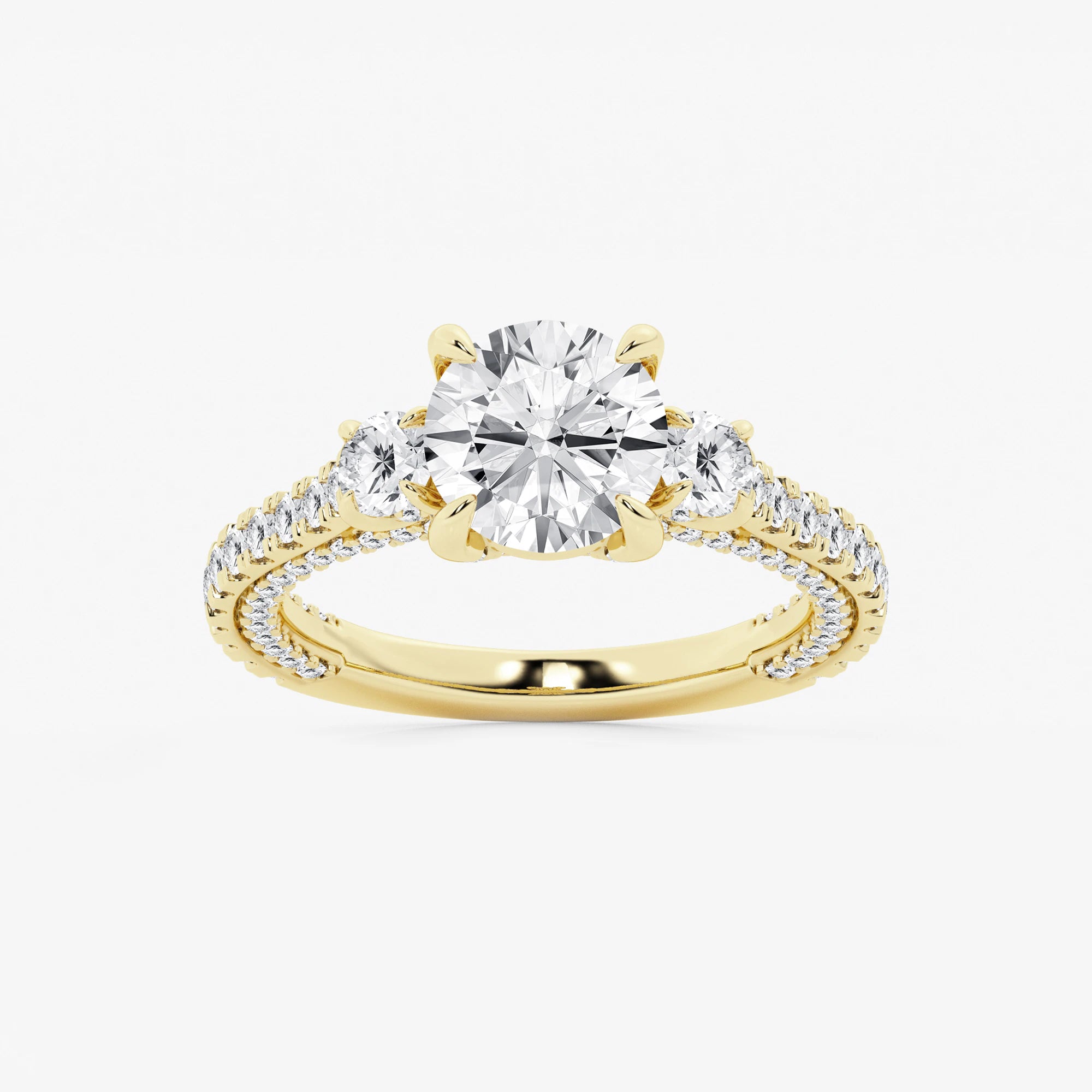 Round Cut Lab Grown Diamond Three-Stone Engagement Ring