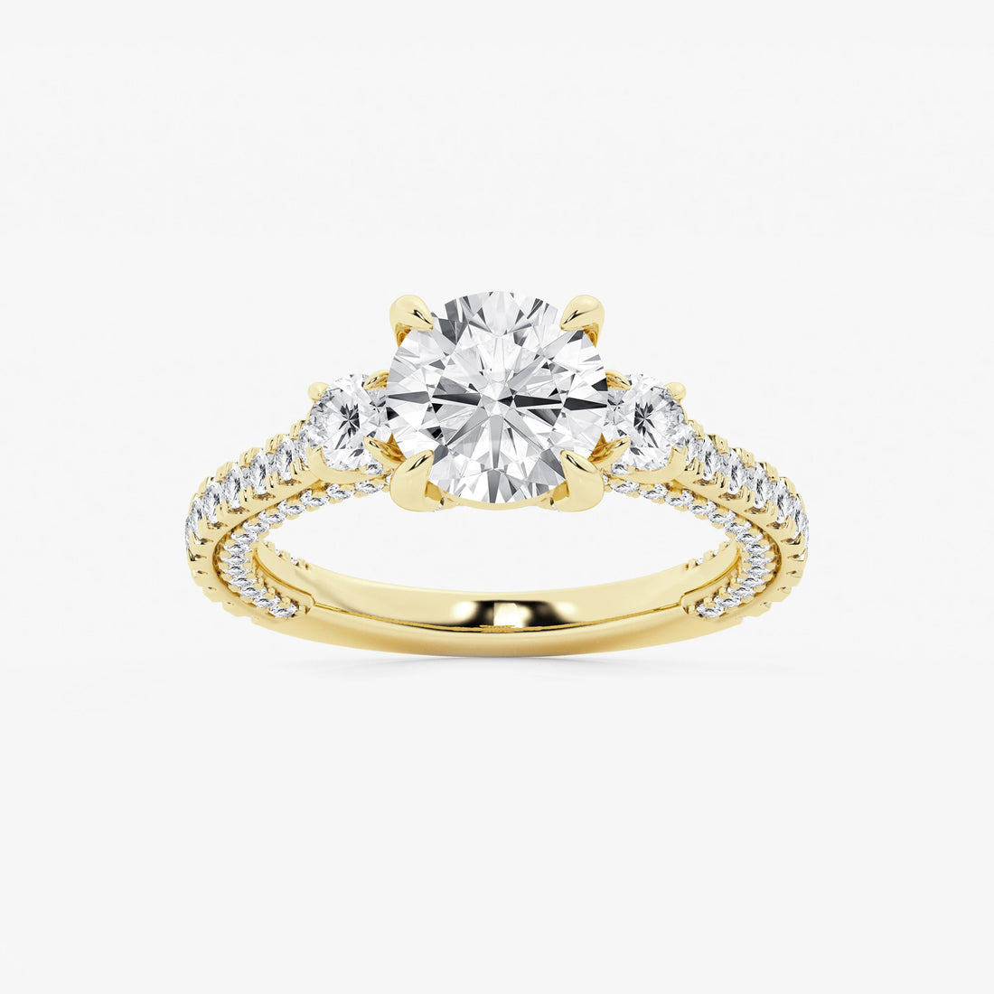 Round Cut Lab Grown Diamond Three-Stone Engagement Ring