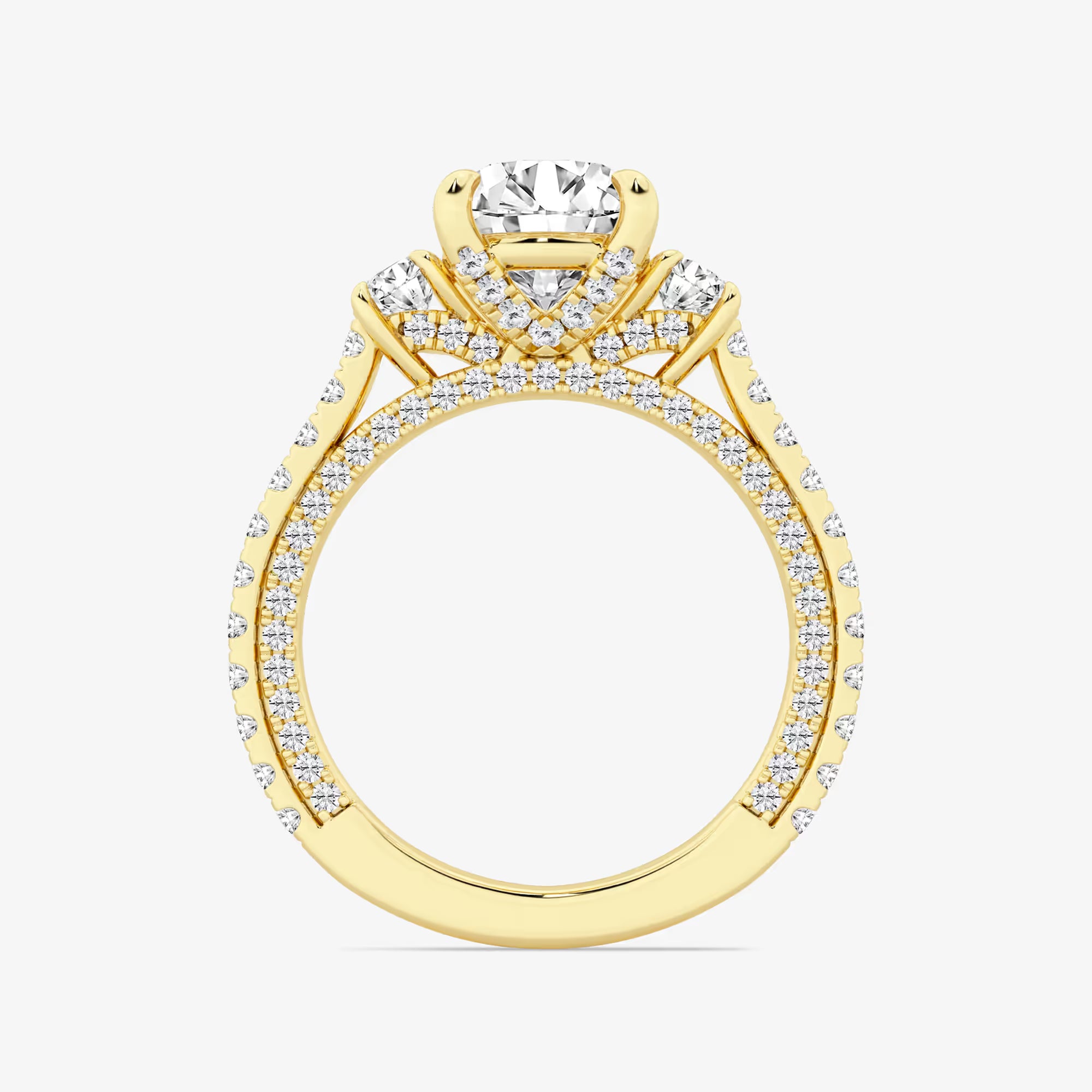 Round Cut Lab Grown Diamond Three-Stone Engagement Ring