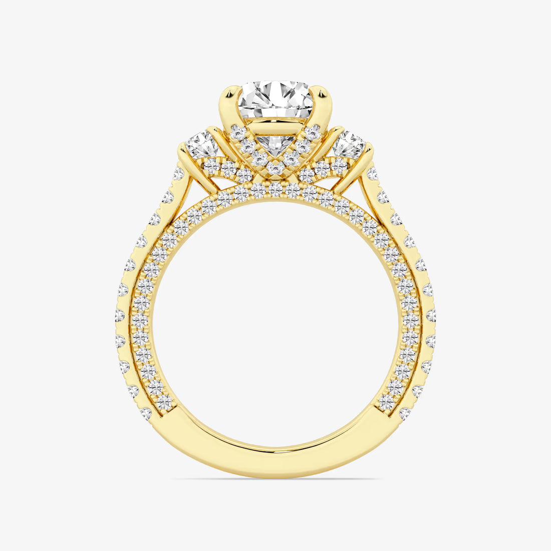 Round Cut Lab Grown Diamond Three-Stone Engagement Ring
