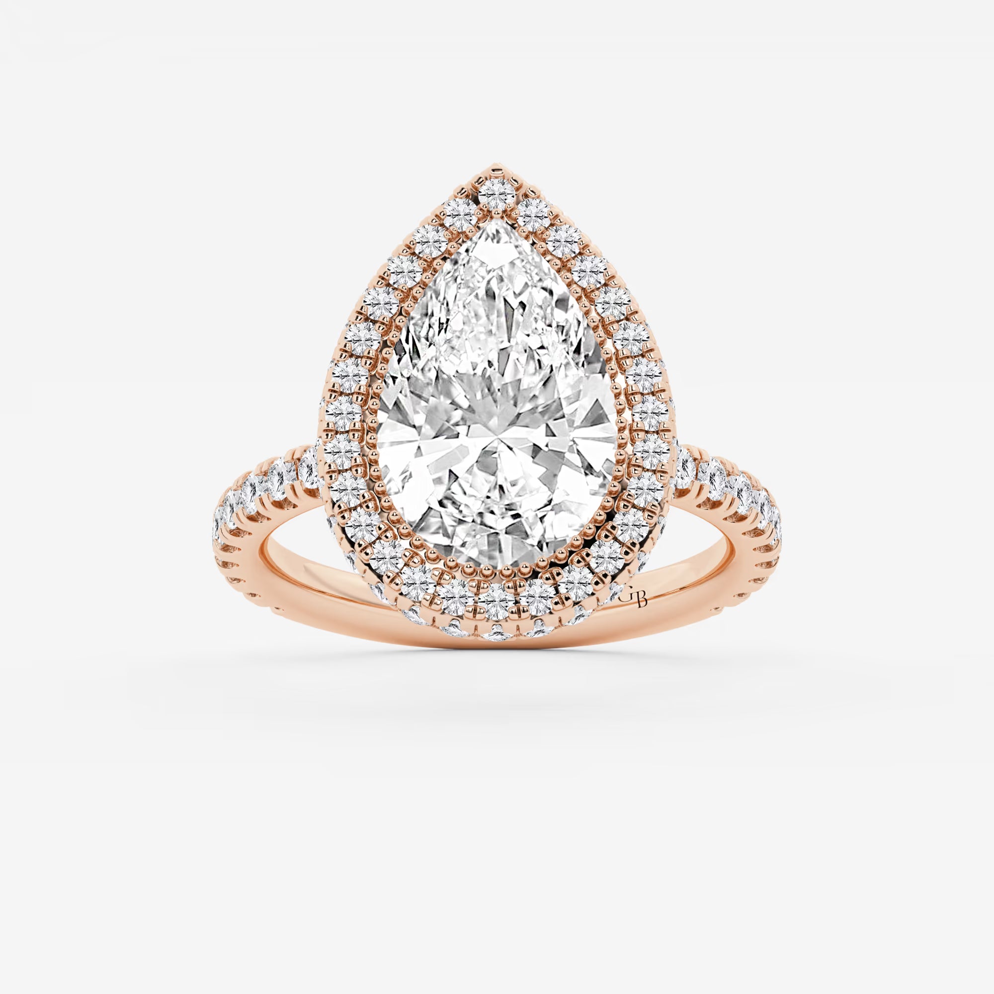 Pear Cut Lab Grown Diamond Engagement Ring, Double Halo Pear Shape Diamond Ring