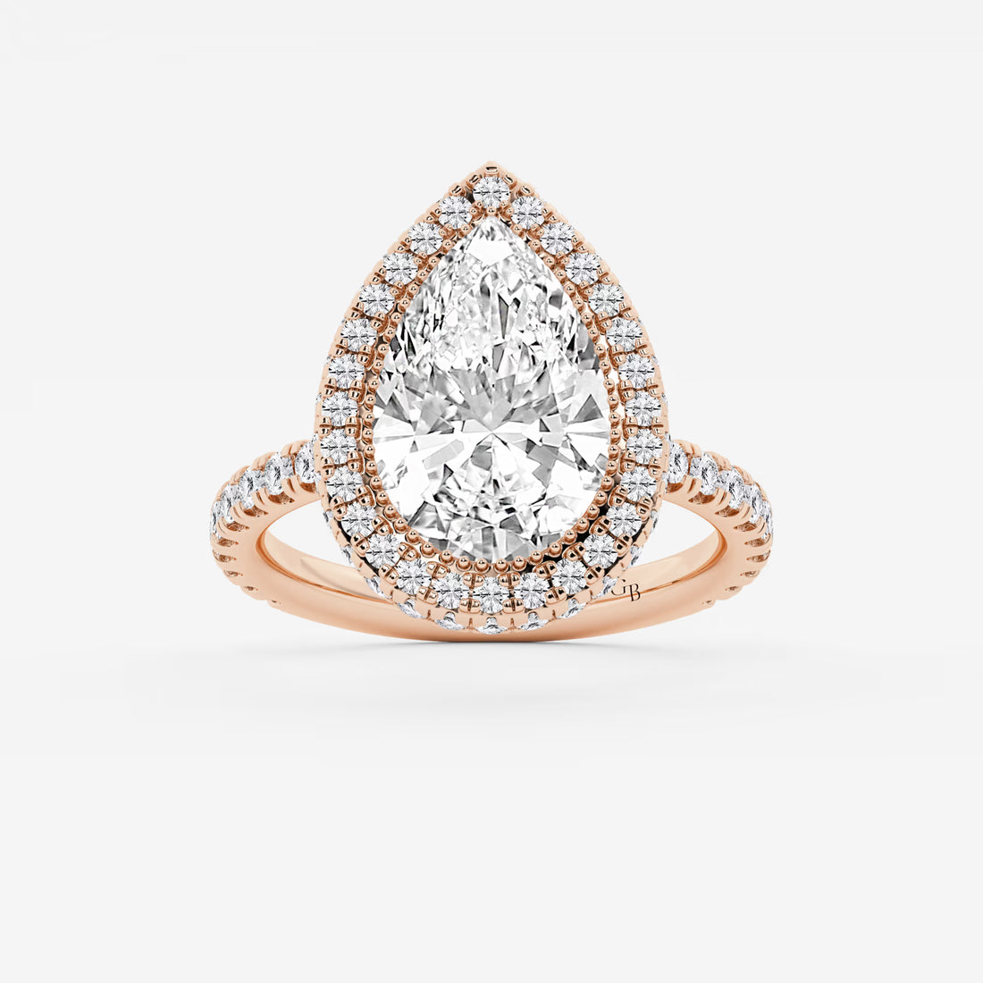 Pear Cut Lab Grown Diamond Engagement Ring, Double Halo Pear Shape Diamond Ring