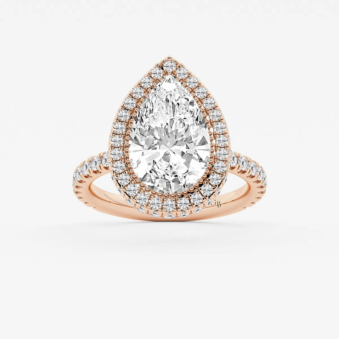 Pear Cut Lab Grown Diamond Engagement Ring, Double Halo Pear Shape Diamond Ring
