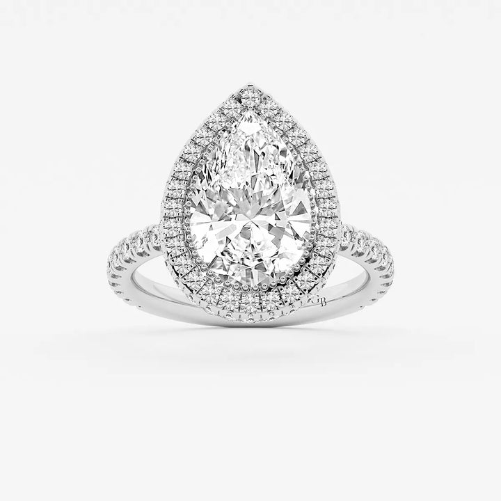 Pear Cut Lab Grown Diamond Engagement Ring, Double Halo Pear Shape Diamond Ring