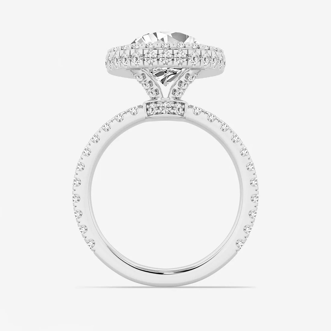 Pear Cut Lab Grown Diamond Engagement Ring, Double Halo Pear Shape Diamond Ring