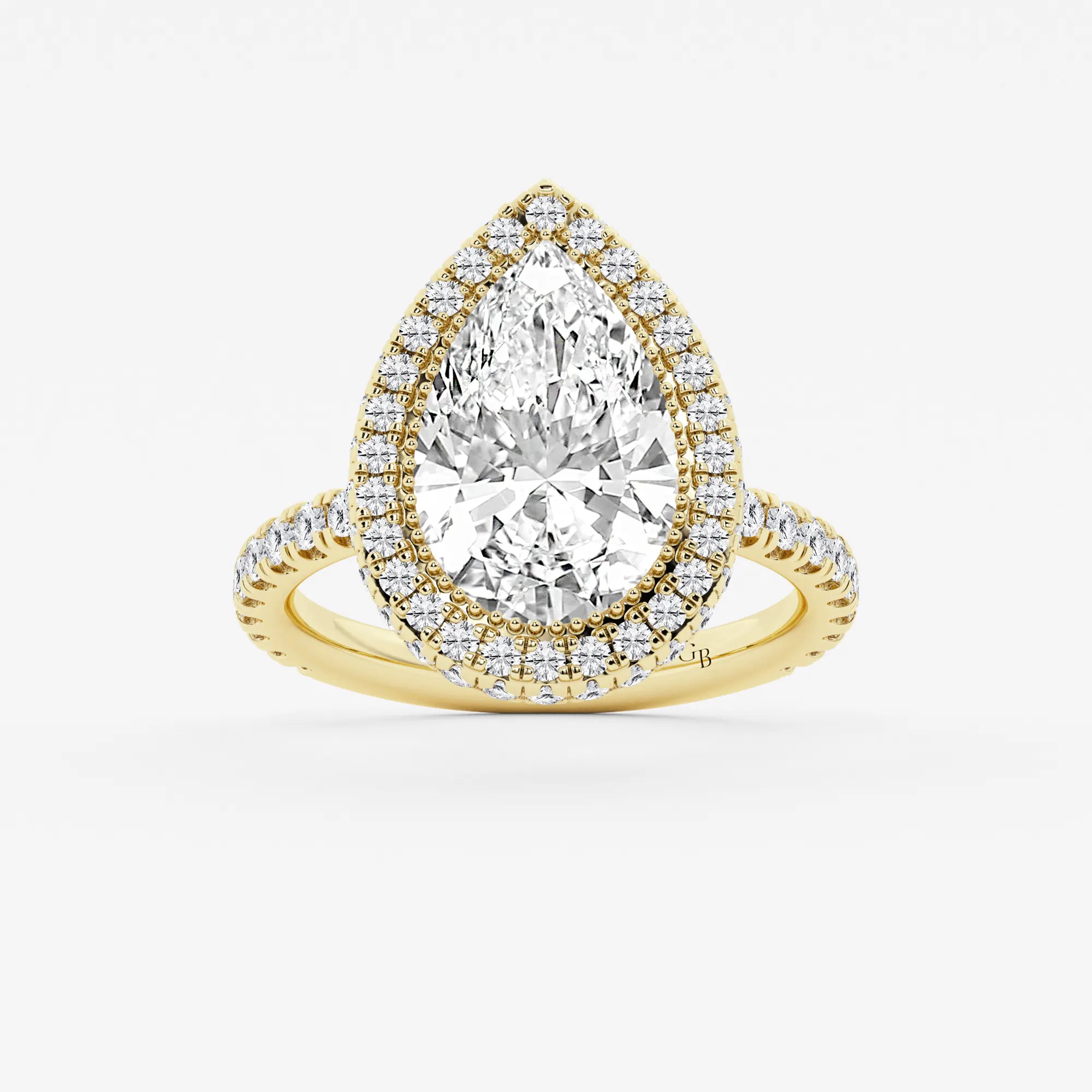 Pear Cut Lab Grown Diamond Engagement Ring, Double Halo Pear Shape Diamond Ring