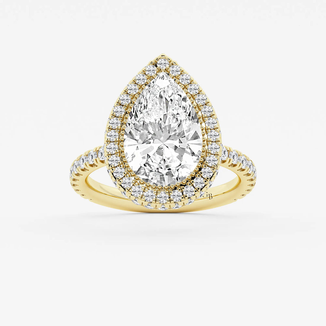 Pear Cut Lab Grown Diamond Engagement Ring, Double Halo Pear Shape Diamond Ring