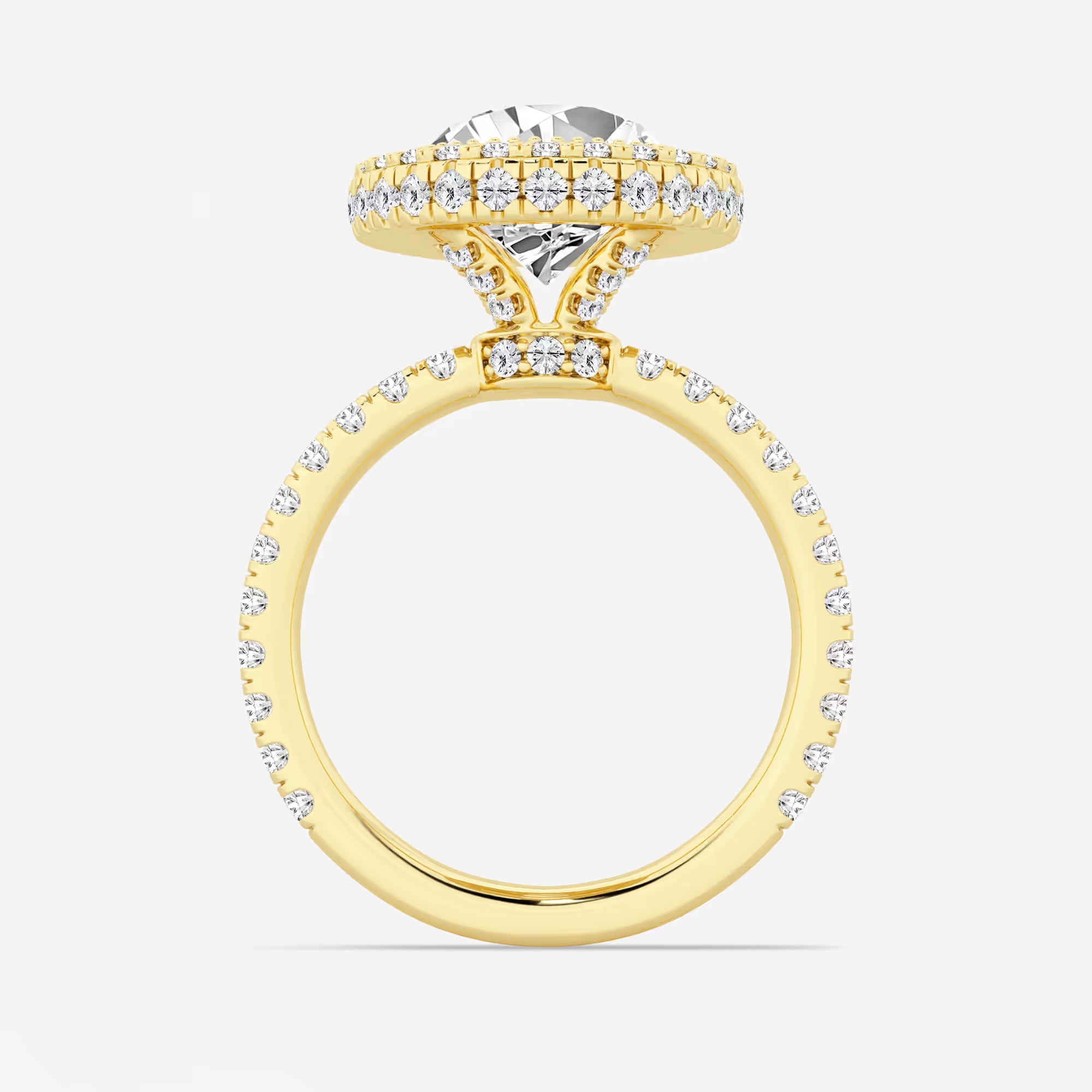 Pear Cut Lab Grown Diamond Engagement Ring, Double Halo Pear Shape Diamond Ring