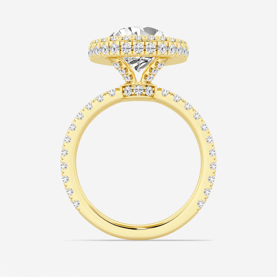 Pear Cut Lab Grown Diamond Engagement Ring, Double Halo Pear Shape Diamond Ring