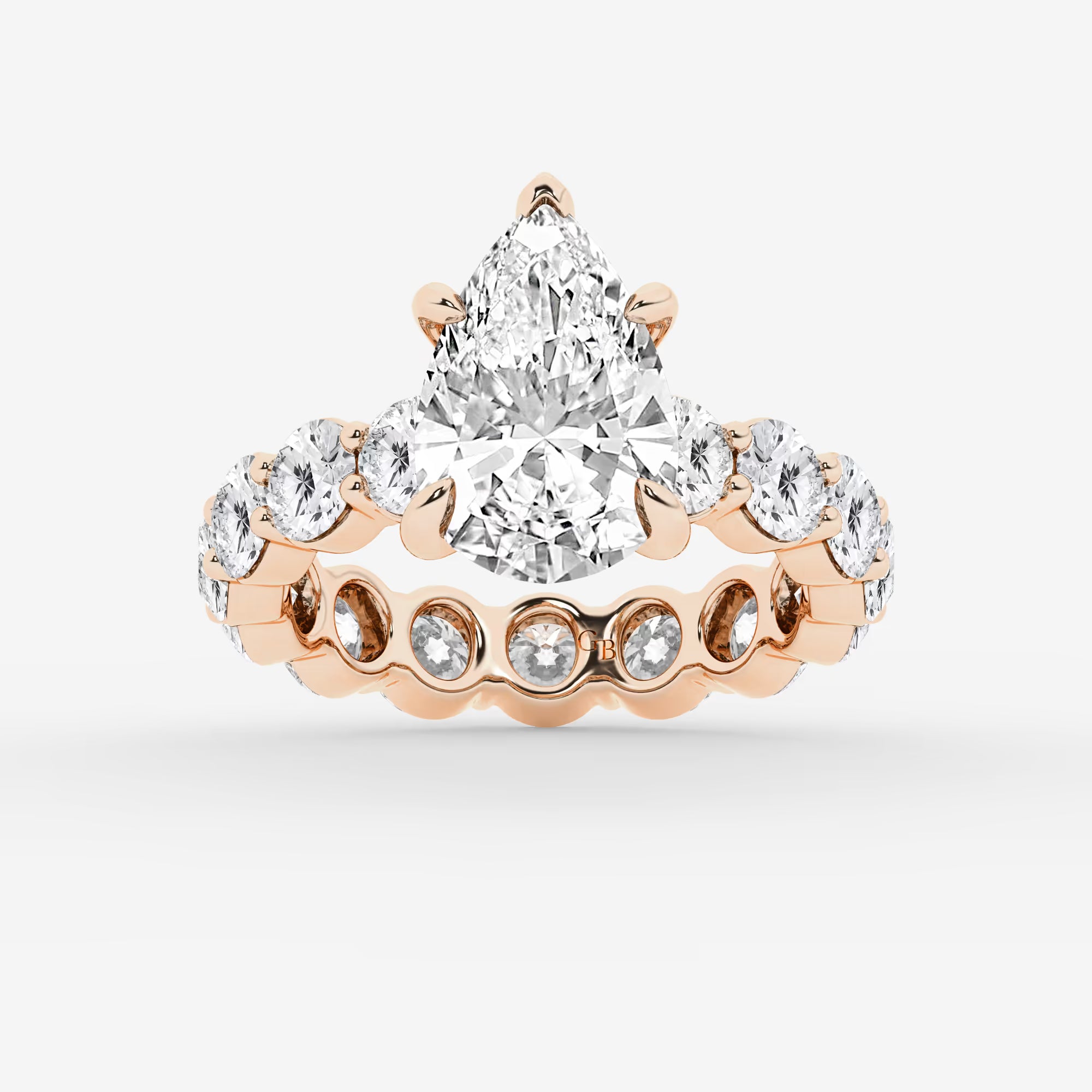 Pear Shape Lab Diamond Bridal Set  Large Round Brilliant Shoulder Ring & Round Eternity Wedding Band